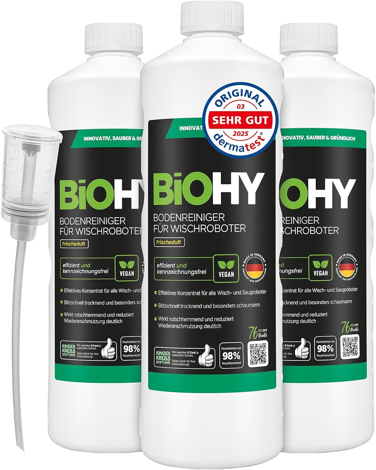 Detalle de BiOHY vloerreinigerconcentraat voor dweilrobots, 3 x 1 liter met dispenser