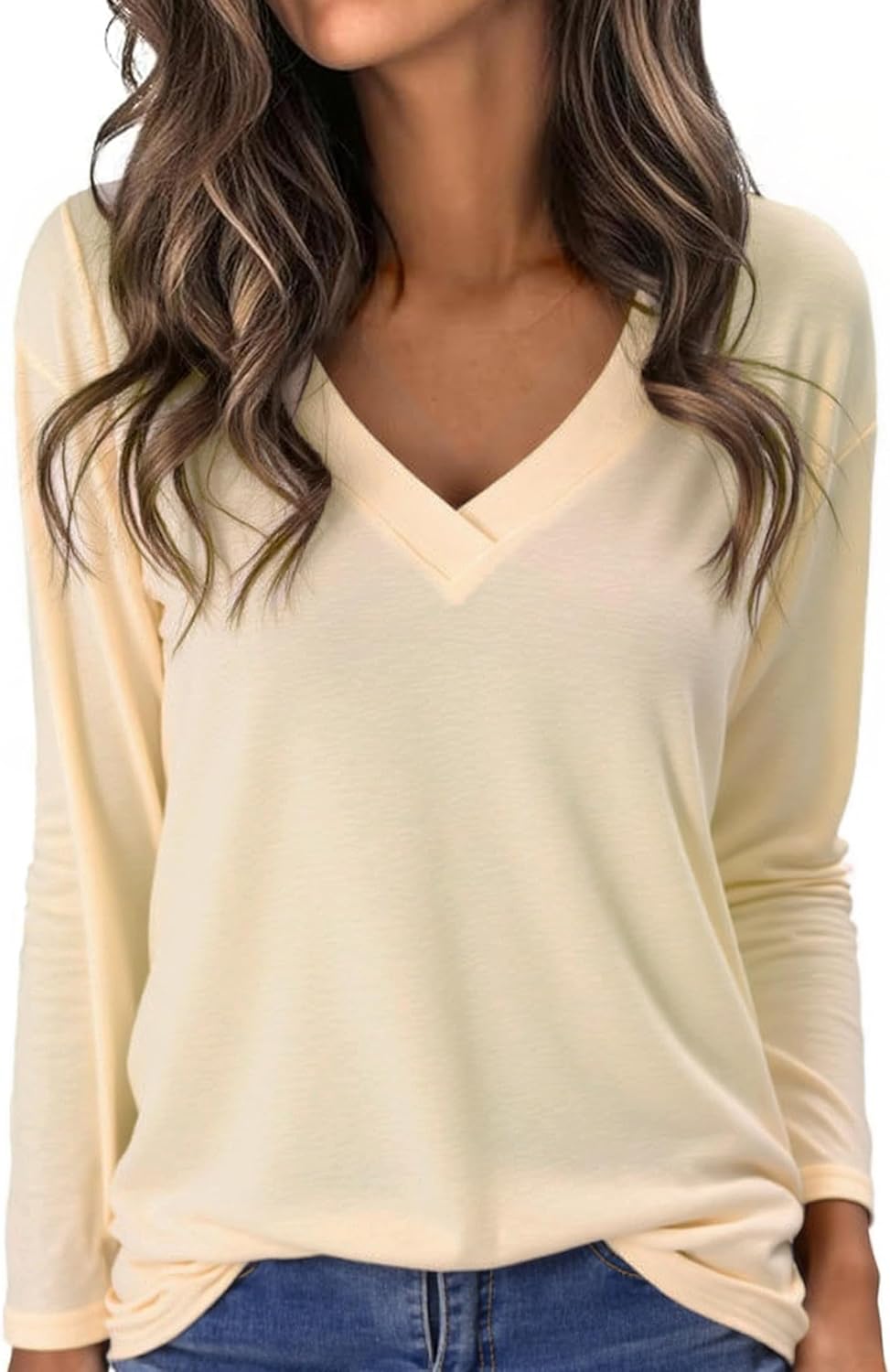 Detalle de Aottori Camiseta Manga Larga Mujer Básica Cuello V