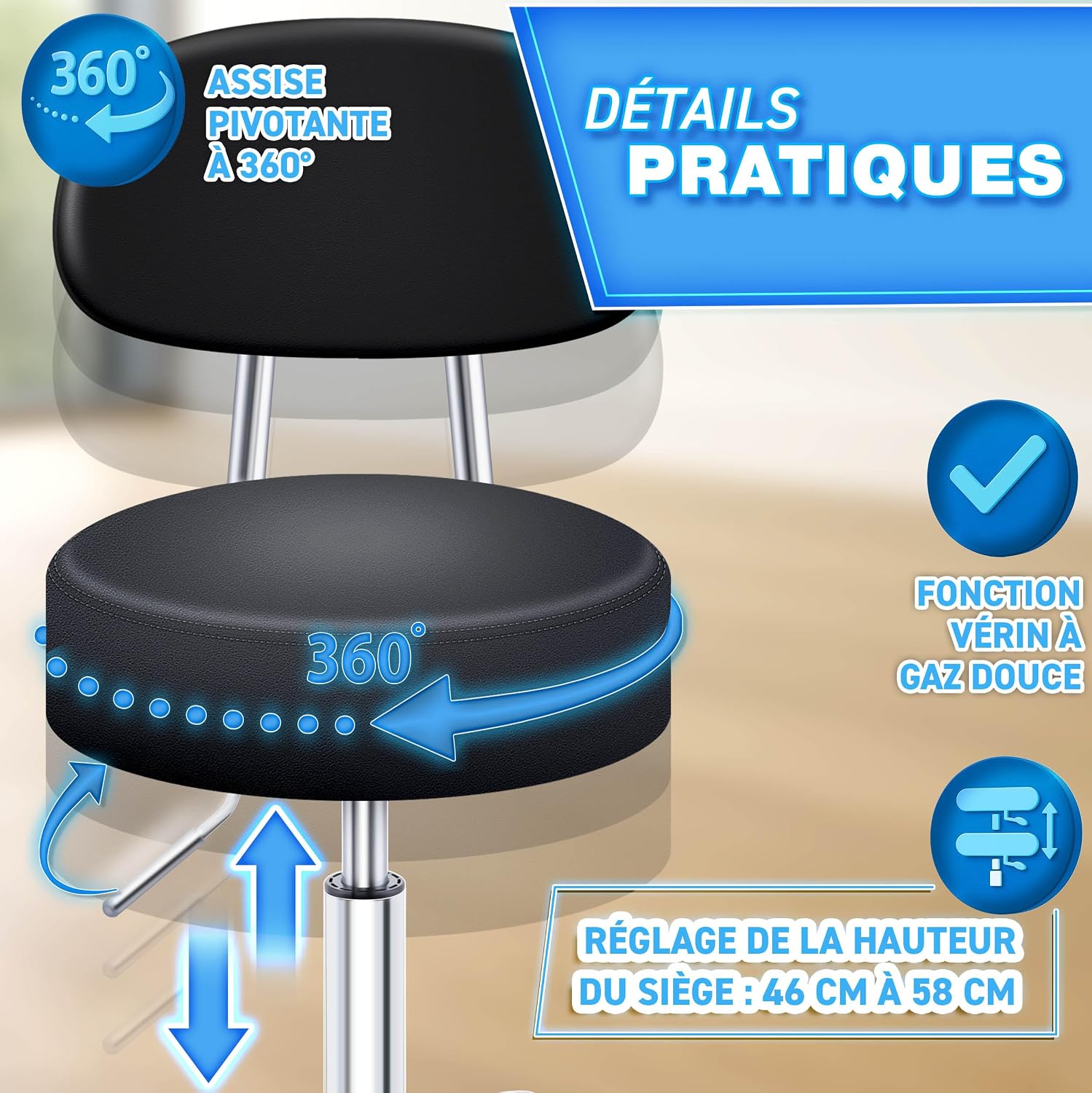 Detalle 2 de TRESKO Tabouret de travail 47–60 cm