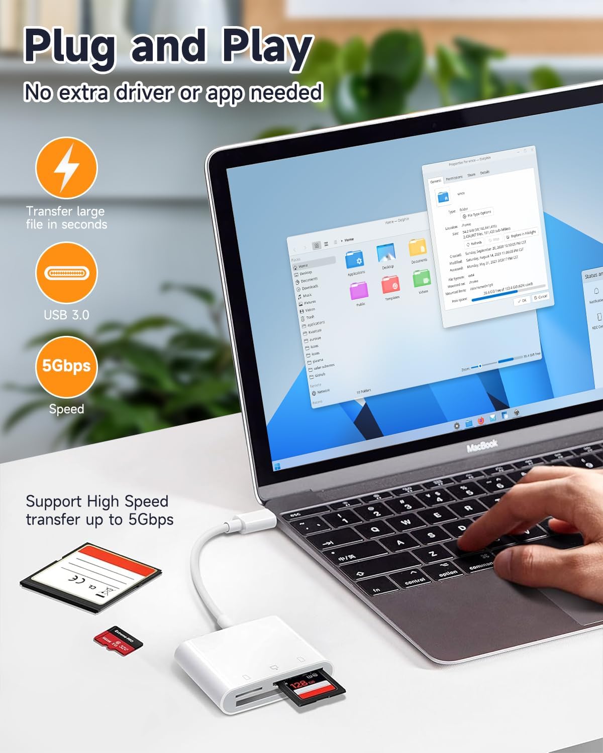 Detalle de BliTezz Lecteur carte SD USB-C 3 en 1 (USB-A + SD + Micro SD) pour iPhone, MacBook et Galaxy
