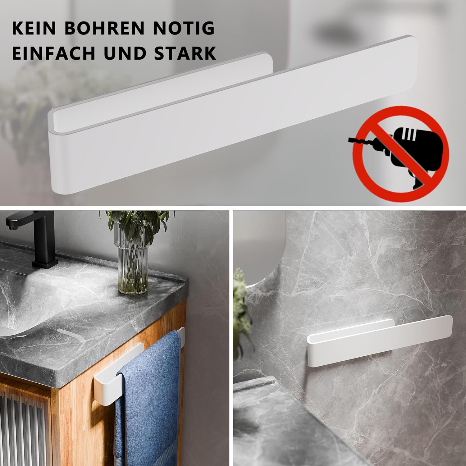 Thumbnail 1 de Aikzik Handtuchhalter ohne Bohren – Aluminium Vollmetall, weiß