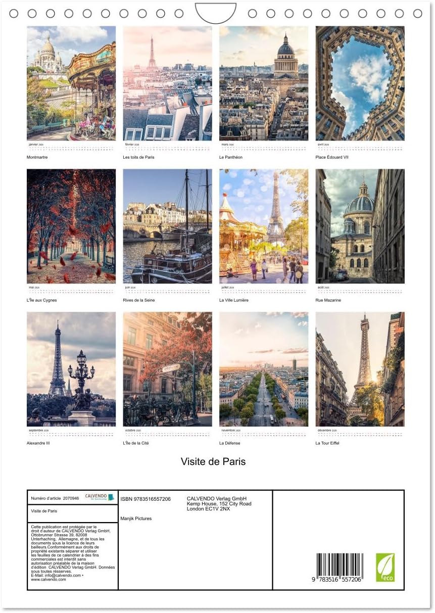 Thumbnail 1 de CALVENDO „Visite de Paris“ Wandkalender 2026 DIN A4 hoch – Fotokalender mit 12 Motiven