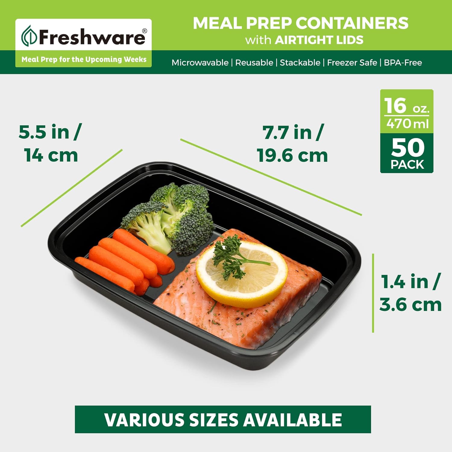 Thumbnail 3 de Freshware Meal Prep Containers 16 oz 🍱