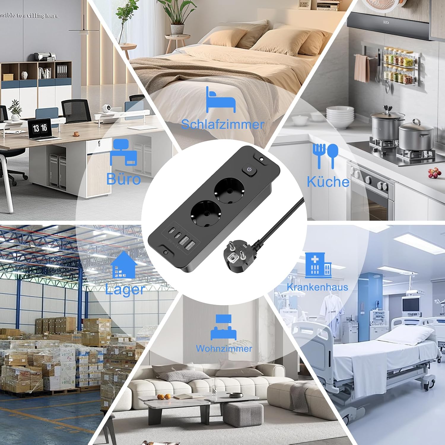 Thumbnail 6 de Versenkbare Steckdose 2-Fach mit USB-C/USB-A – Einbau-Steckdosenleiste für Tischplatten