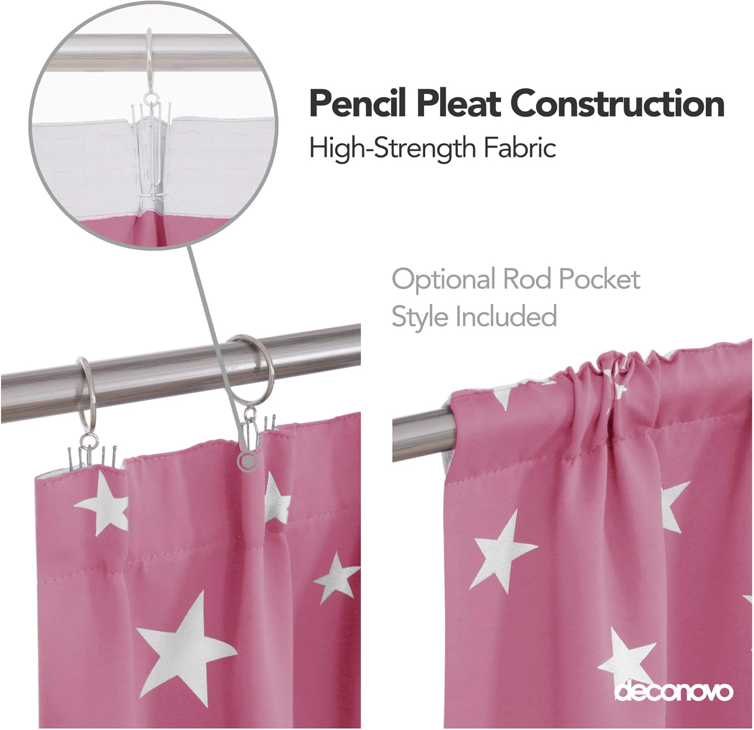 Thumbnail 3 de Deconovo Stars Foil Printed Thermal Insulated Curtains – 2 Panels, 52 x 95 Inch (Pink)