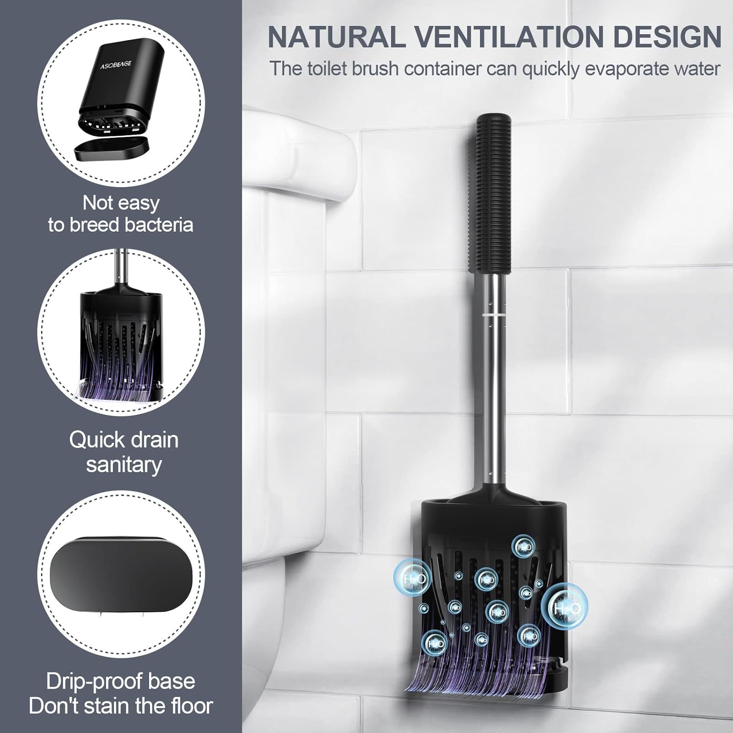 Thumbnail 5 de ASOBEAGE Silicone Toilet Brush with Wall-Mounted Holder (Black)