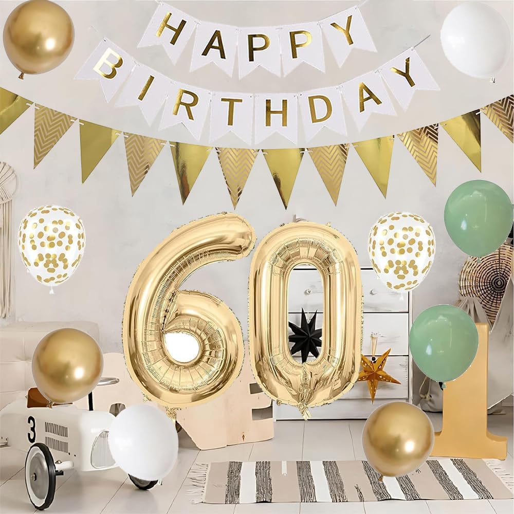 Thumbnail 4 de Luftballon 60. Geburtstag – XXL Folienballon 60 + Dekor-Set in Sage Grün, Weiß und Gold