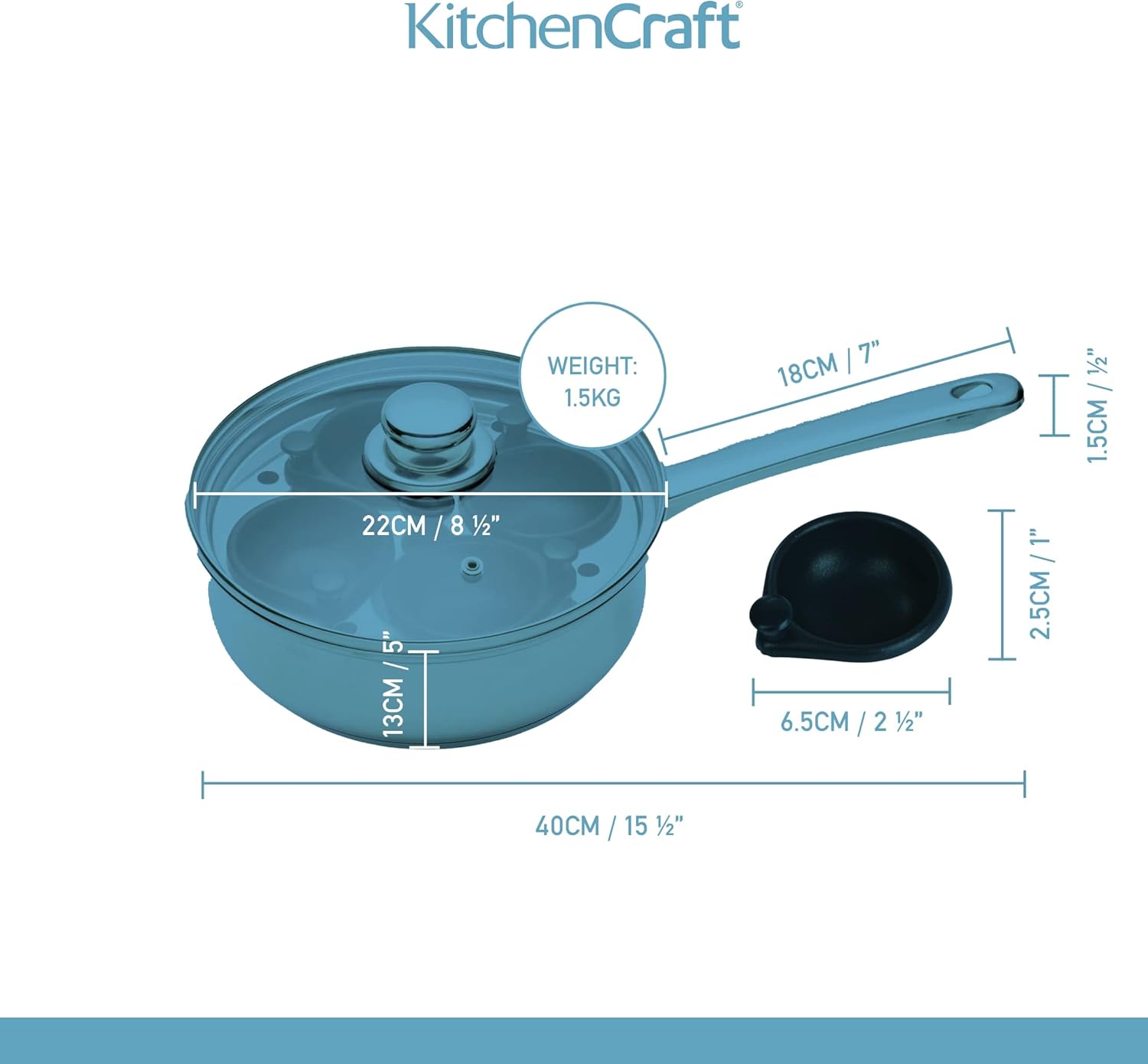Thumbnail 2 de KitchenCraft Faitout à œufs antiadhésif 4 portions compatible induction et couvercle en verre