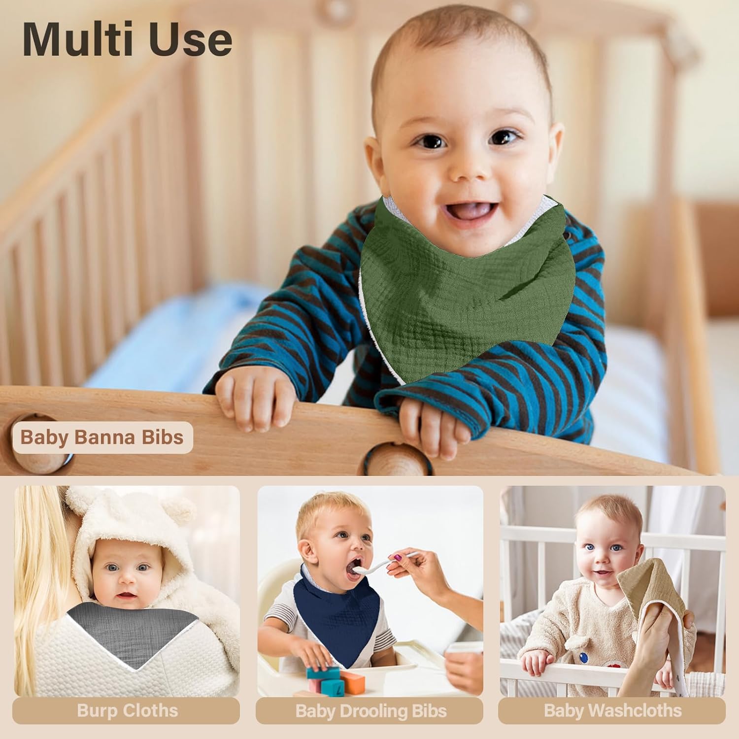 Thumbnail 5 de NISXABEBE 6er-Set Baby-Lätzchen aus Musselin mit verstellbaren Druckknöpfen – für Junge und Mädchen