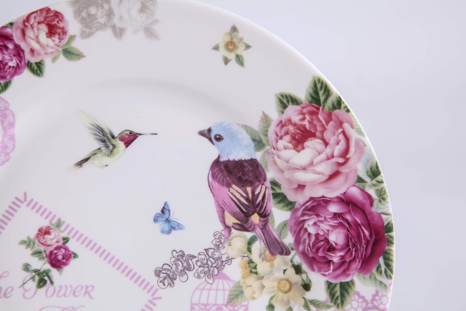 Detalle 2 de London Boutique – 4 porcelanowe talerze deserowe 20,3 cm, szeroki brzeg, Shabby Chic