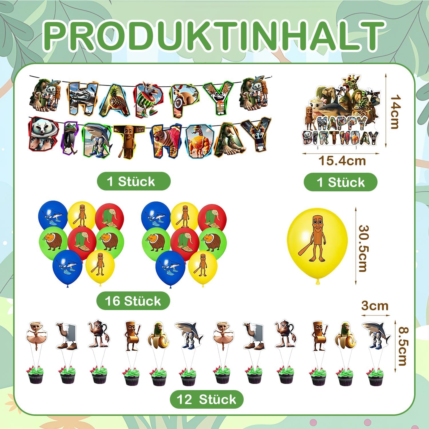 Detalle 2 de Brainrot Geburtstag Deko Set – 30 Stück inklusive Banner und Cupcake-Dekorationen