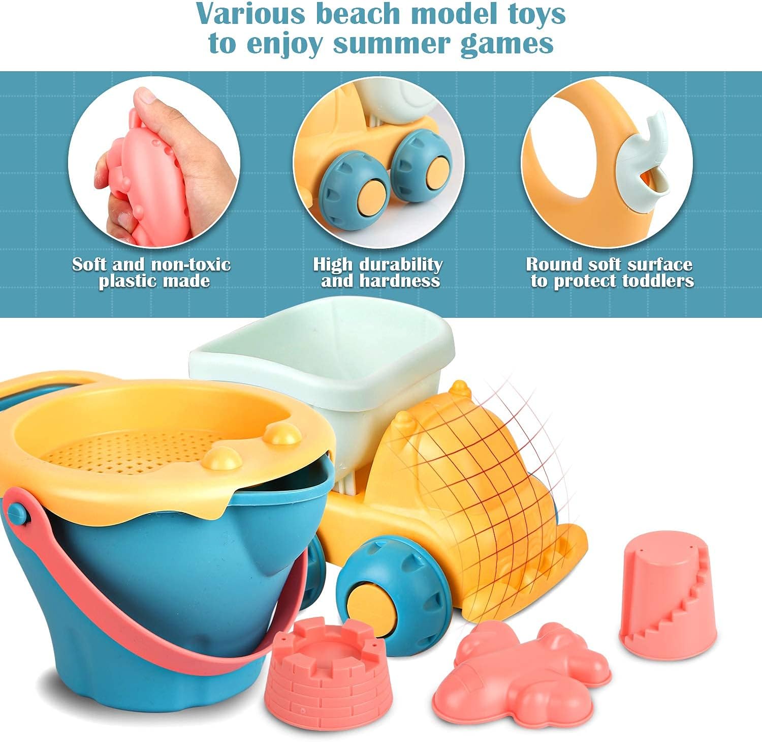 Detalle de Sanlebi 17‑teiliges Strandspielzeug-Set mit Netztasche – Sandkasten-Equipment für Kinder