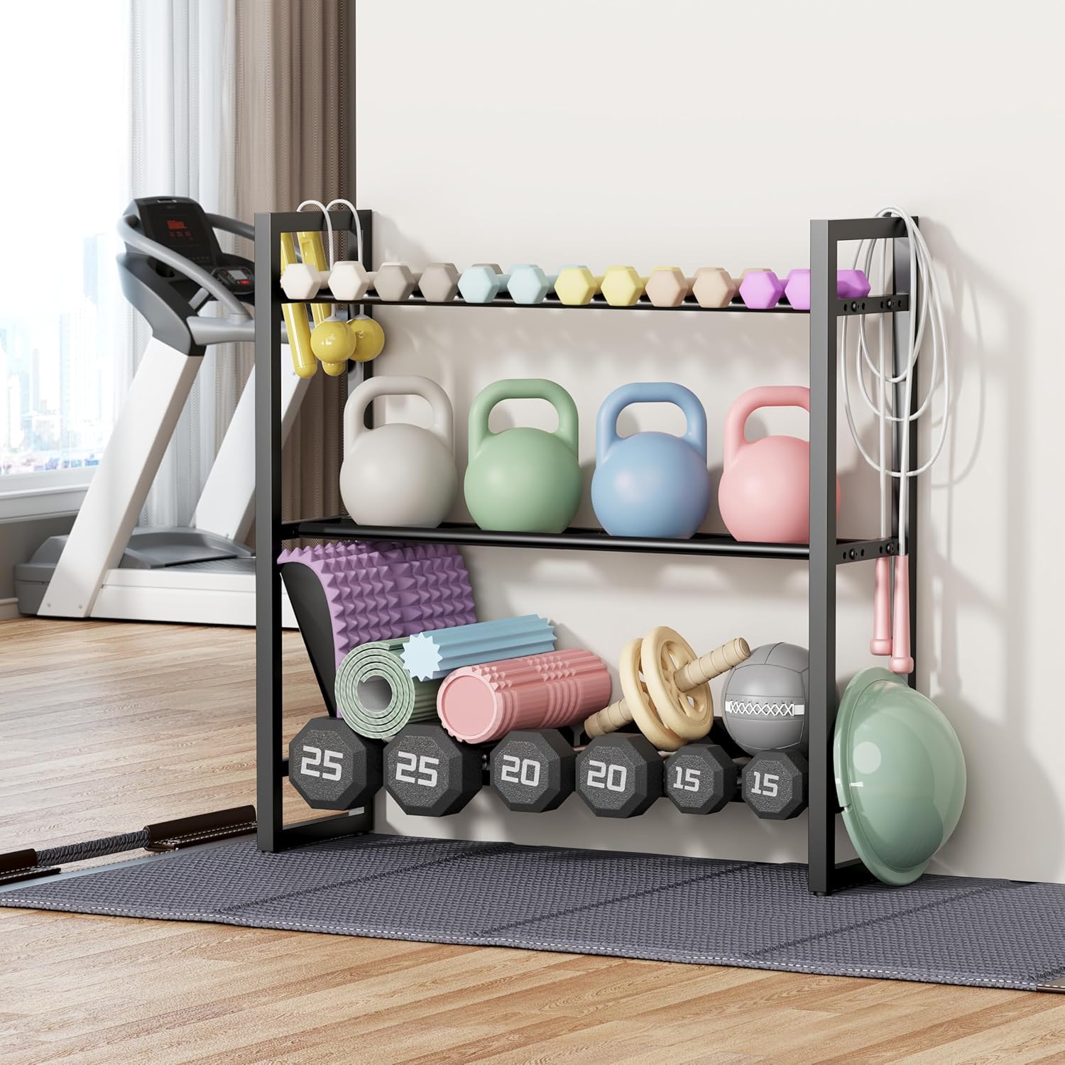 Thumbnail 1 de 3-Tier Dumbbell Rack for Home Gym — Adjustable, Space-Saving Weight Storage