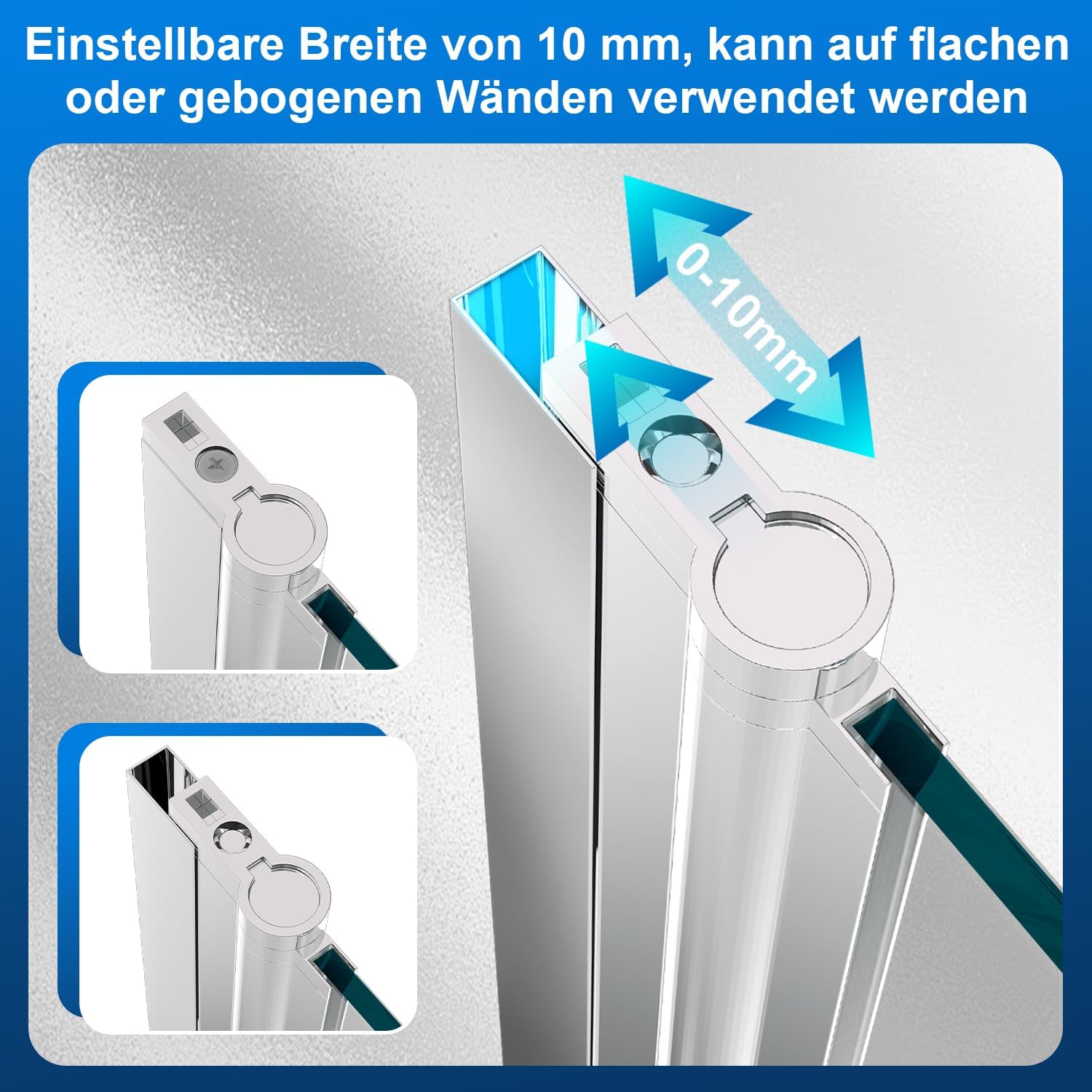 Detalle 2 de Ansobea parete per vasca da bagno pieghevole 100x140 cm (2 pezzi) in vetro di sicurezza ESG 6 mm, argento trasparente