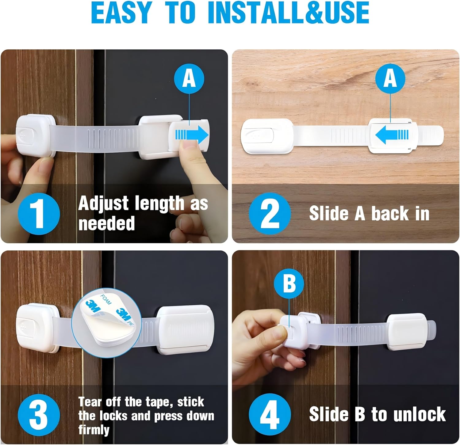 Thumbnail 4 de ECHOCUBE 8-Pack Child Safety Cupboard Locks – No-Drill, Adjustable, Multi-Use
