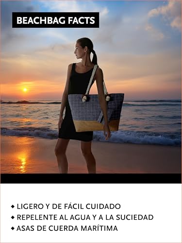 Thumbnail 3 de DonDon Bolso de playa grande impermeable con cremallera - Patrón de cuadros azul