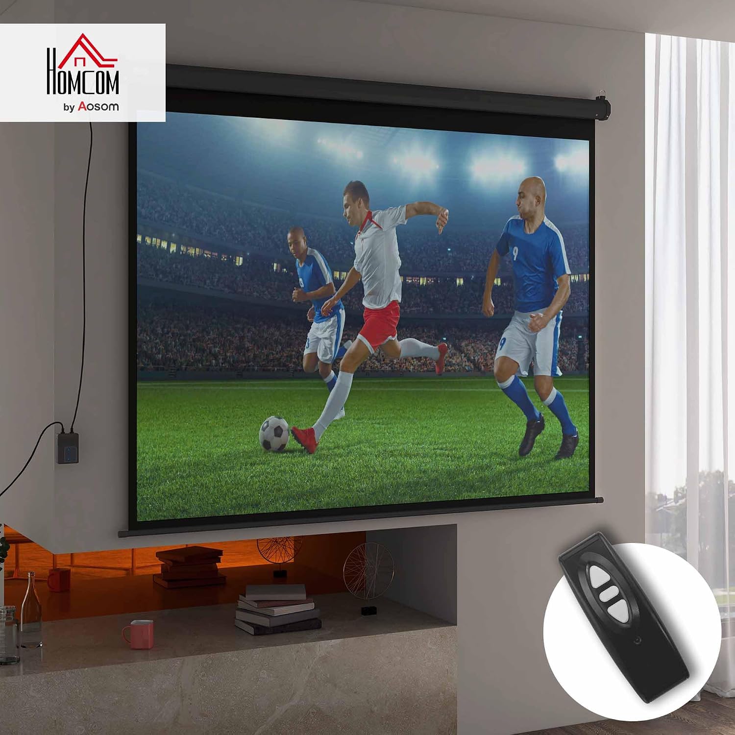 Detalle de HOMCOM Écran vidéoprojecteur 100 Pouces 4:3 Motorisé – Installation murale ou au plafond