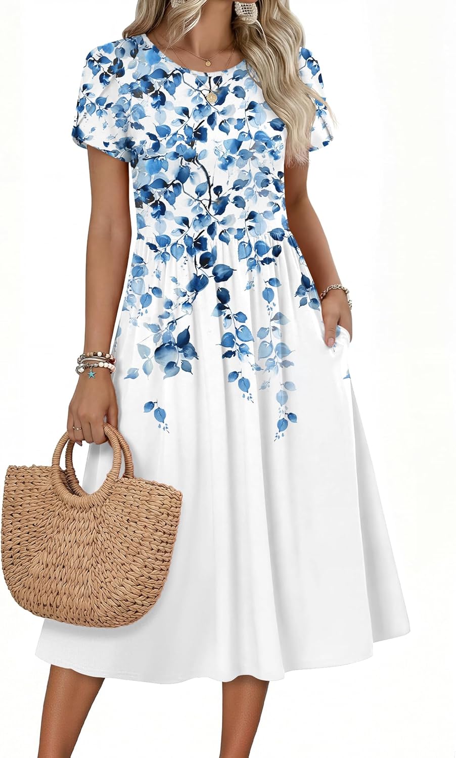 Thumbnail 3 de Zeagoo Women's Summer Short Sleeve Midi Dress with Pockets – Floral A-Line Flow, Beach Sundress