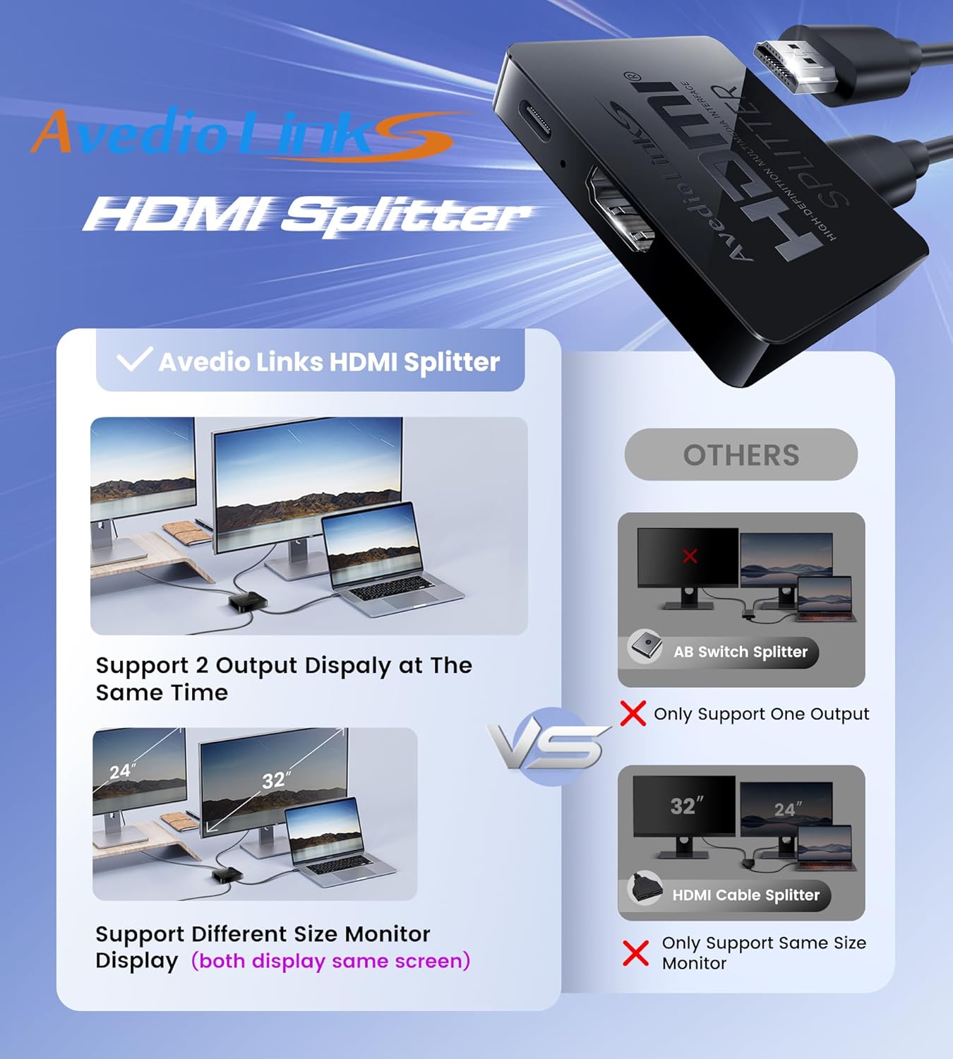 Thumbnail 2 de avedio links HDMI Splitter 1x2 4K 60Hz