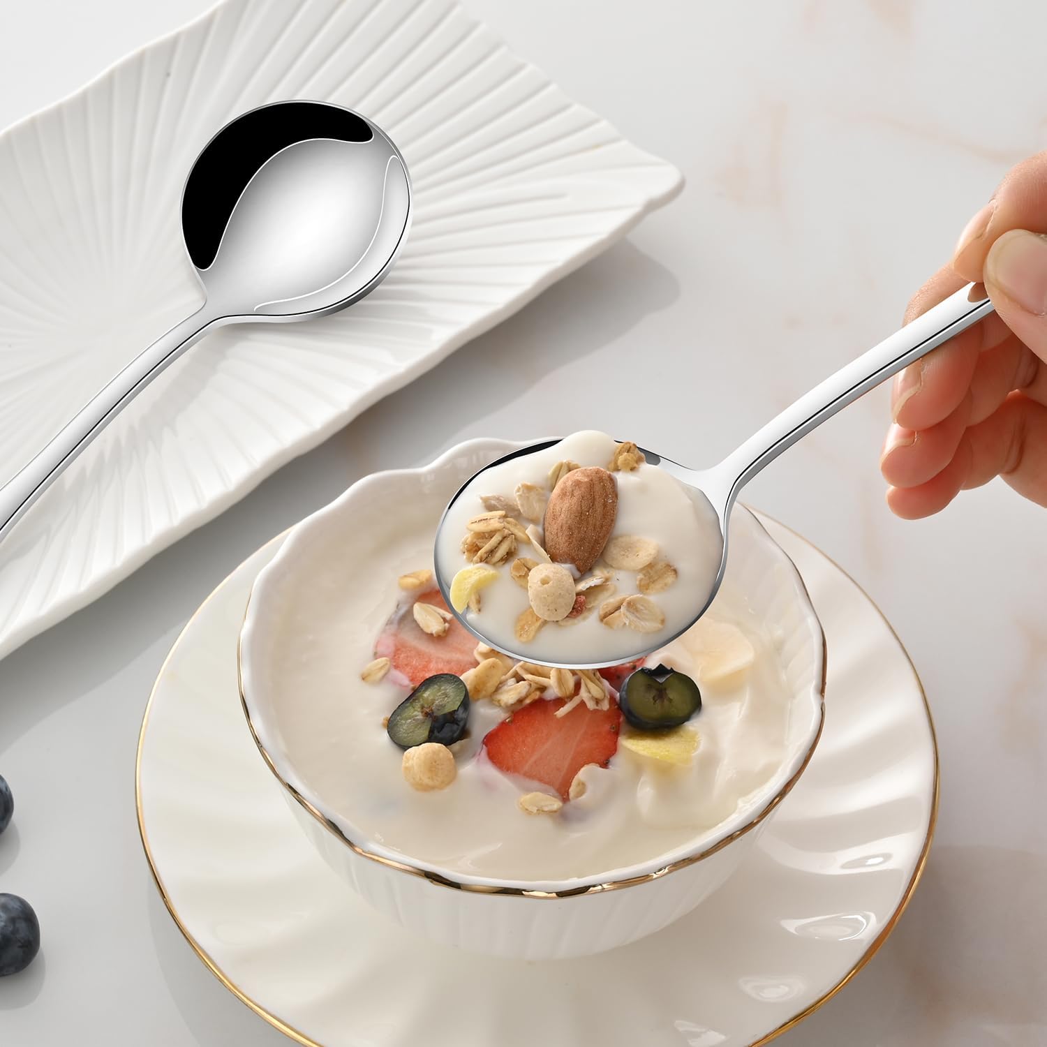Detalle de Dehov T1010 ronde soeplepels van roestvrij staal, 18,5 cm, set van 8