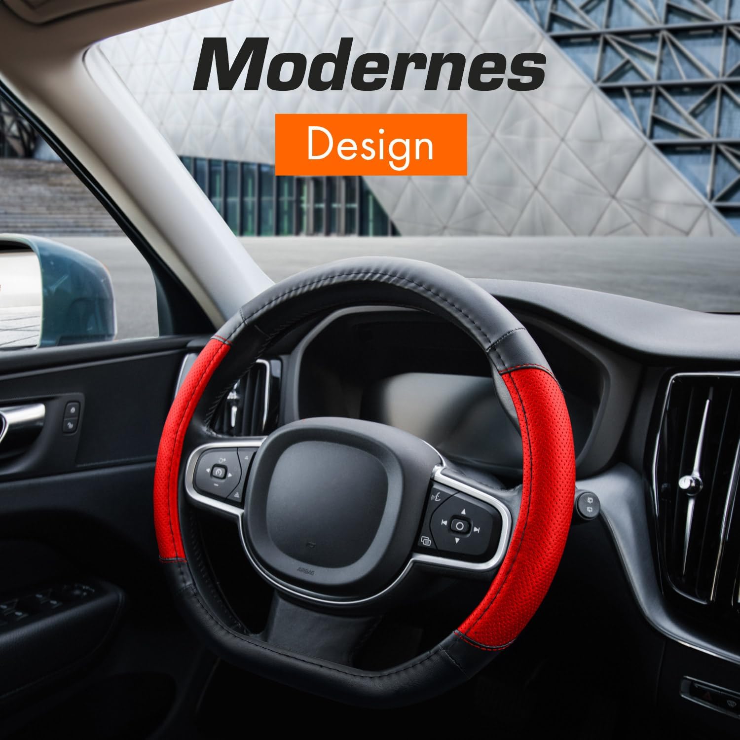 Detalle de Upgrade4cars D-Form Lenkradbezug in Rot (Lenkradschoner universal, 37–38 cm)