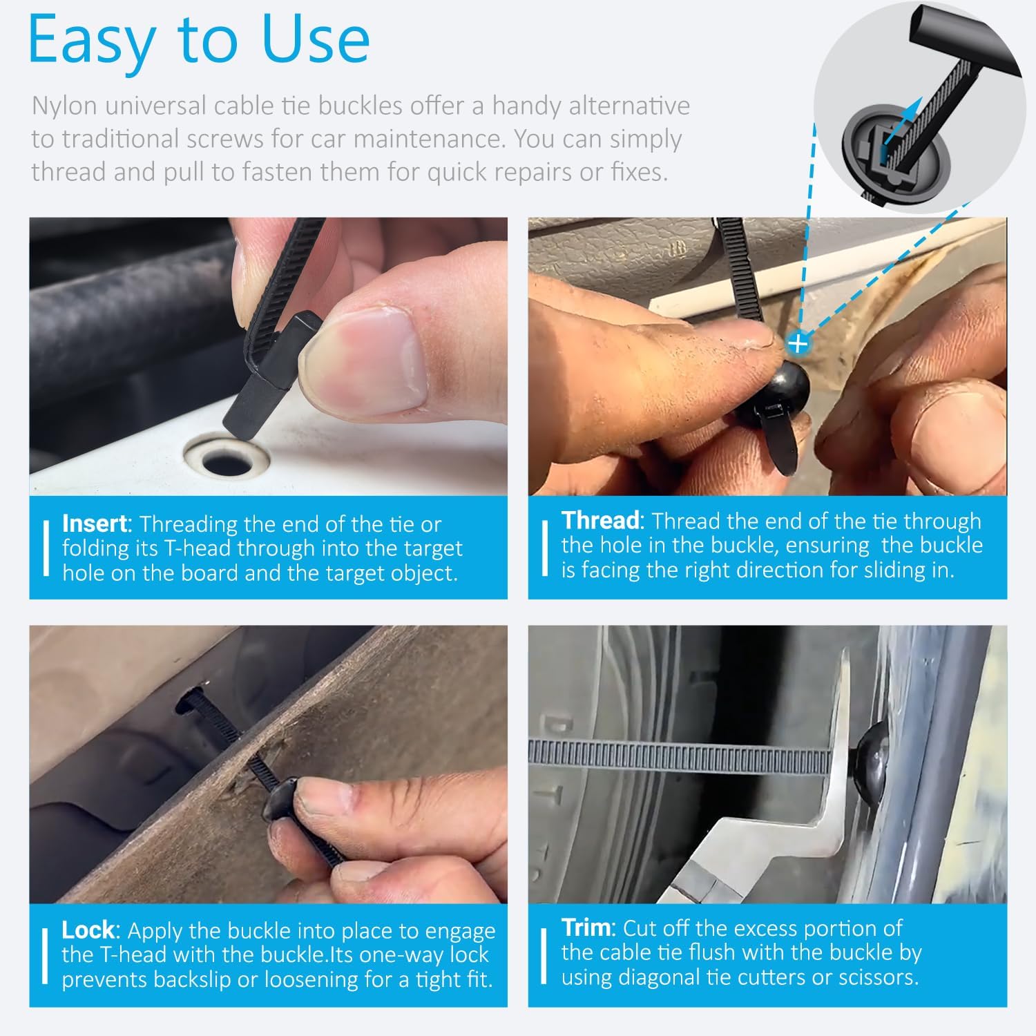 Thumbnail 5 de 50Pcs Nylon Universal Cable Tie Buckles for Repairs