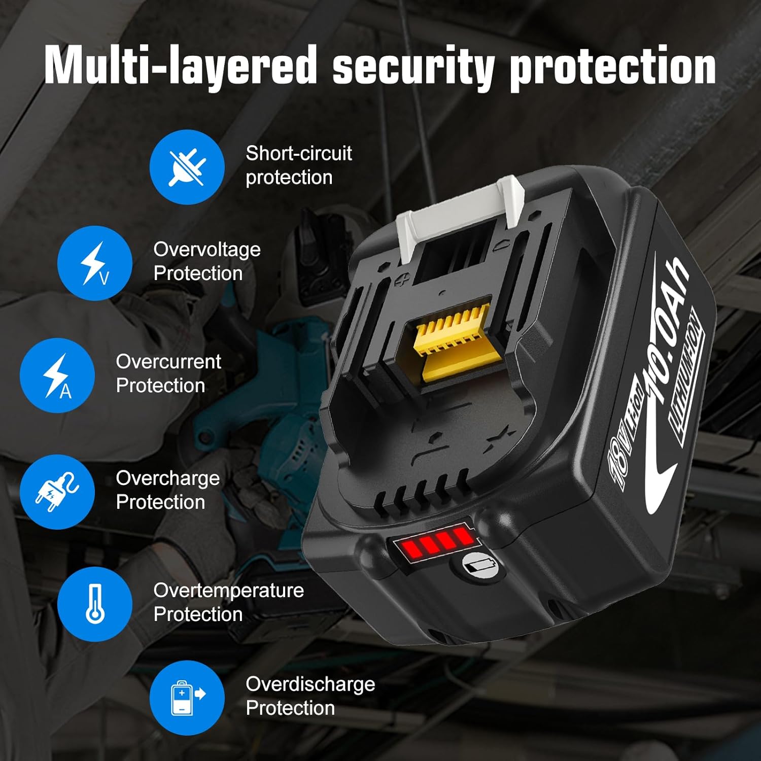 Detalle 2 de 2er Pack 10.0Ah Ersatzakku für Makita 18V LXT (BL1850B/BL1860B) – kompatibel mit DC18RD/DC18RC Ladegeräten