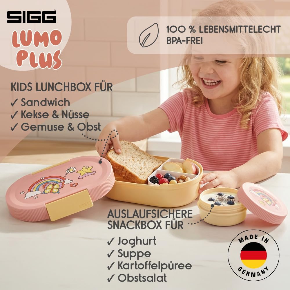 Detalle de Sigg LUMO Kids Lunchbox Rainbow Plus – Zweiteiliges Frühstücks- und Snacksystem für Schule, Kita & Freizeit