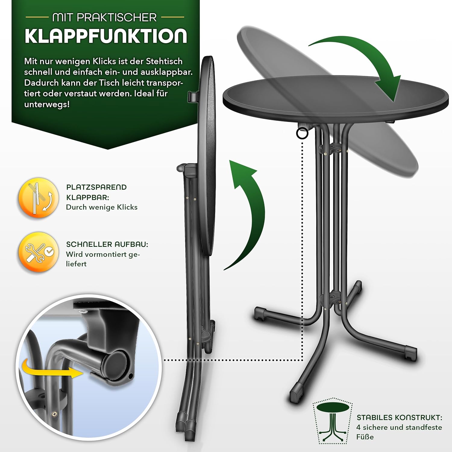 Thumbnail 3 de tillvex Gastro Stehtisch klappbar Ø70 cm – wetterfester Bistrotisch, montiert geliefert