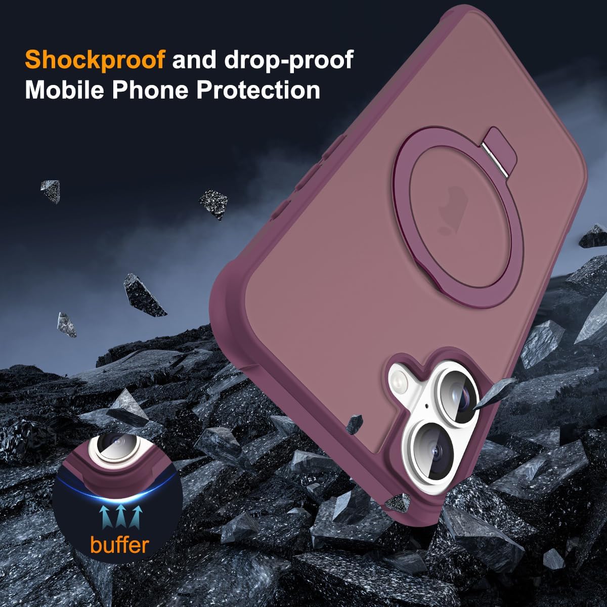 Thumbnail 6 de SKYLMW Compatible iPhone 16 Plus Case with Invisible Magnetic O-Ring Stand (Wine Red)