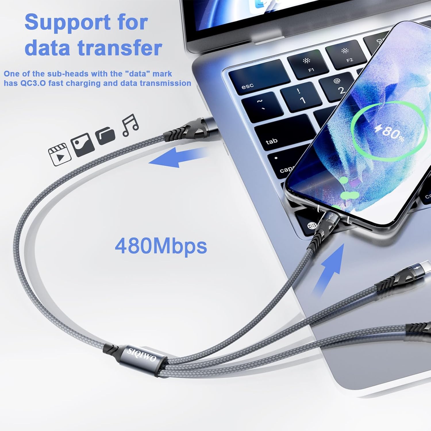 Thumbnail 3 de SIQIWO USB A auf USB C Kabel 1,2 m 3,1 A