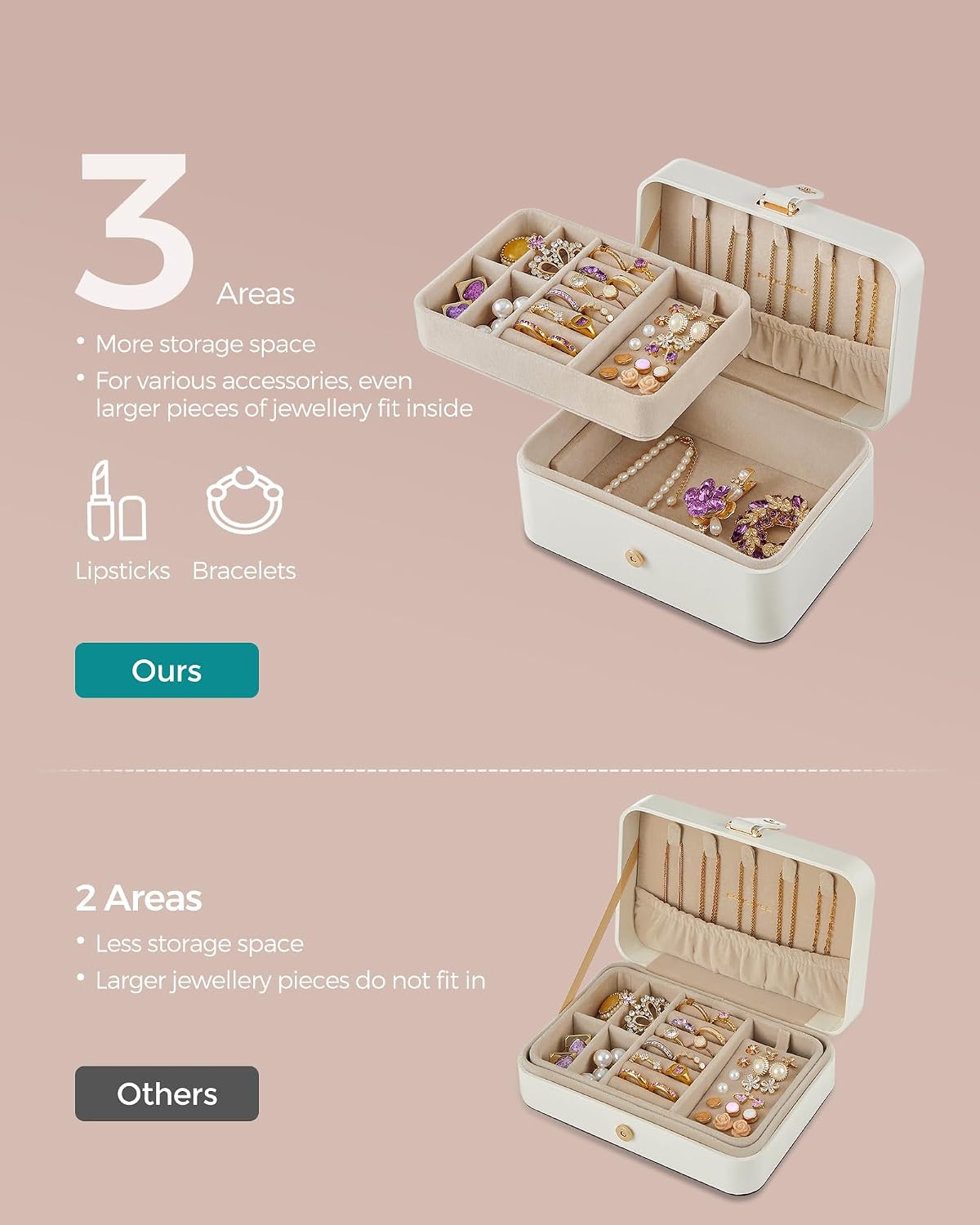 Detalle 2 de SONGMICS JBC166W01 travel jewellery box 11x16x8cm