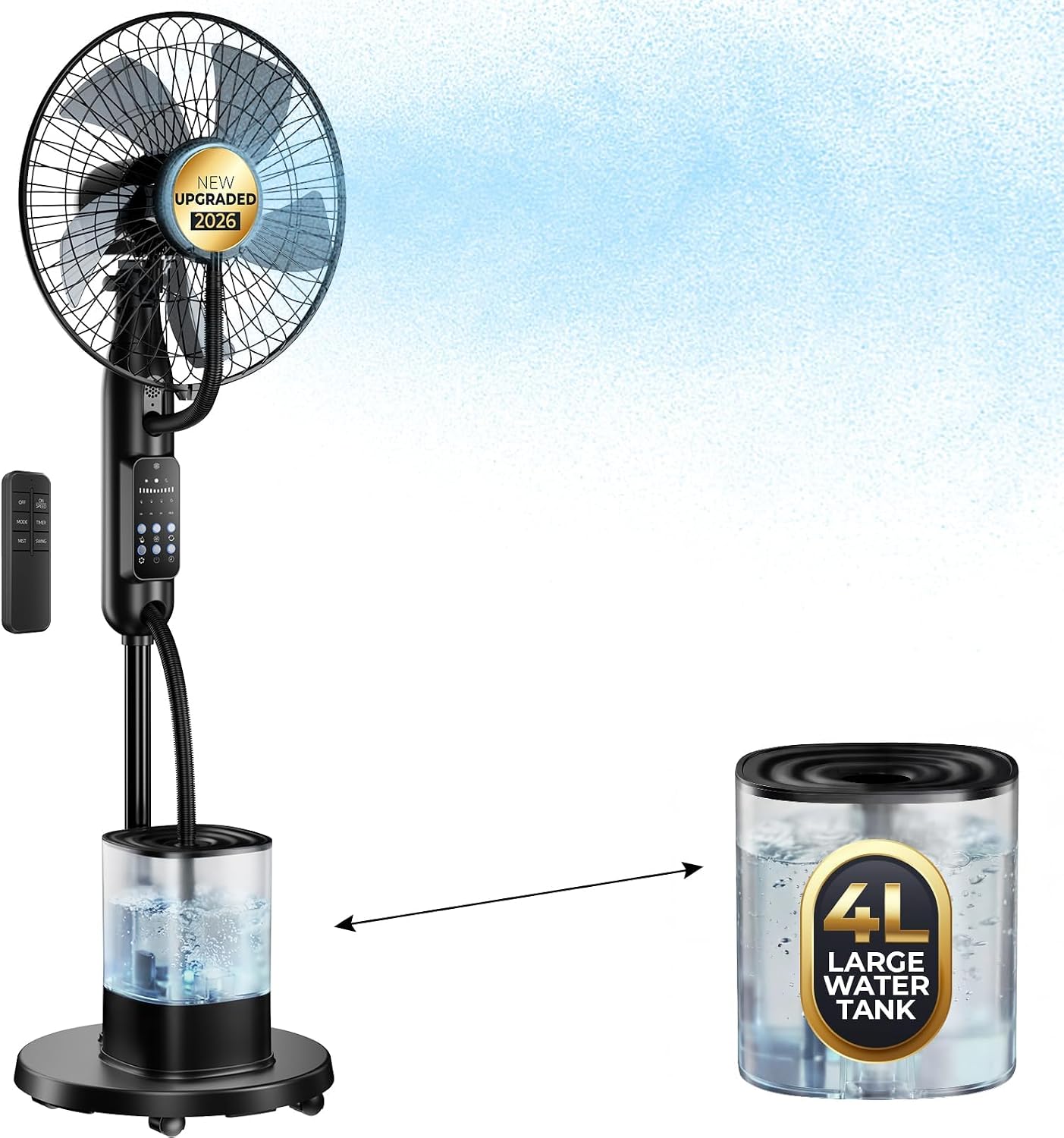 Detalle de NovaMist 4L Misting Floor Fan with 5 Speeds, 3 Modes, and Remote