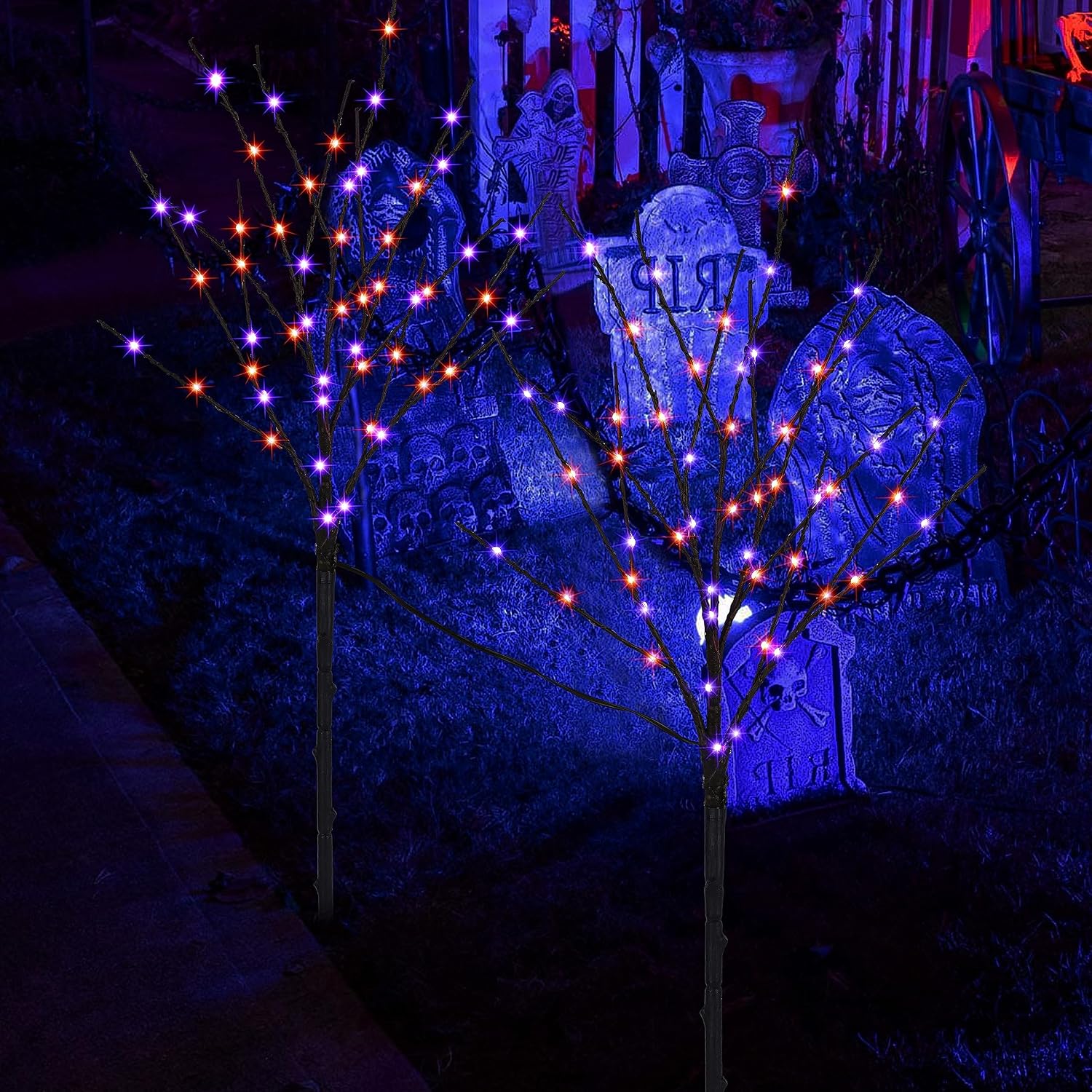 Detalle 2 de LJLNION Lighted Halloween Branches, 30-Inch Black Twigs, 100 LEDs and Timer