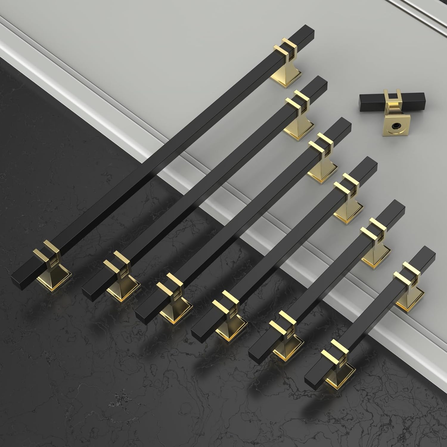 Detalle de Lot de 10 poignées de meuble Amerdeco Noirdoré 128 mm avec vis