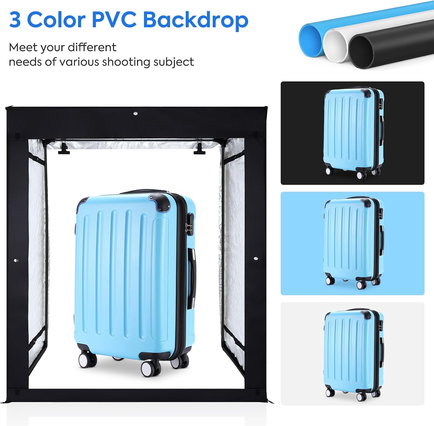 Thumbnail 3 de Bi-Colour LED Photo Light Box 140 × 50 × 120 cm with 6 Dimmable Panels and 3 Backdrops