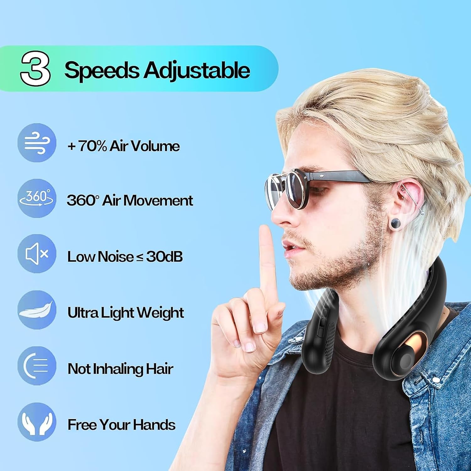 Detalle 2 de KIDEE Kid’s Neck Fan (4000mAh) – Portable Bladeless Wearable Fan with 360° Airflow, 3 Speeds
