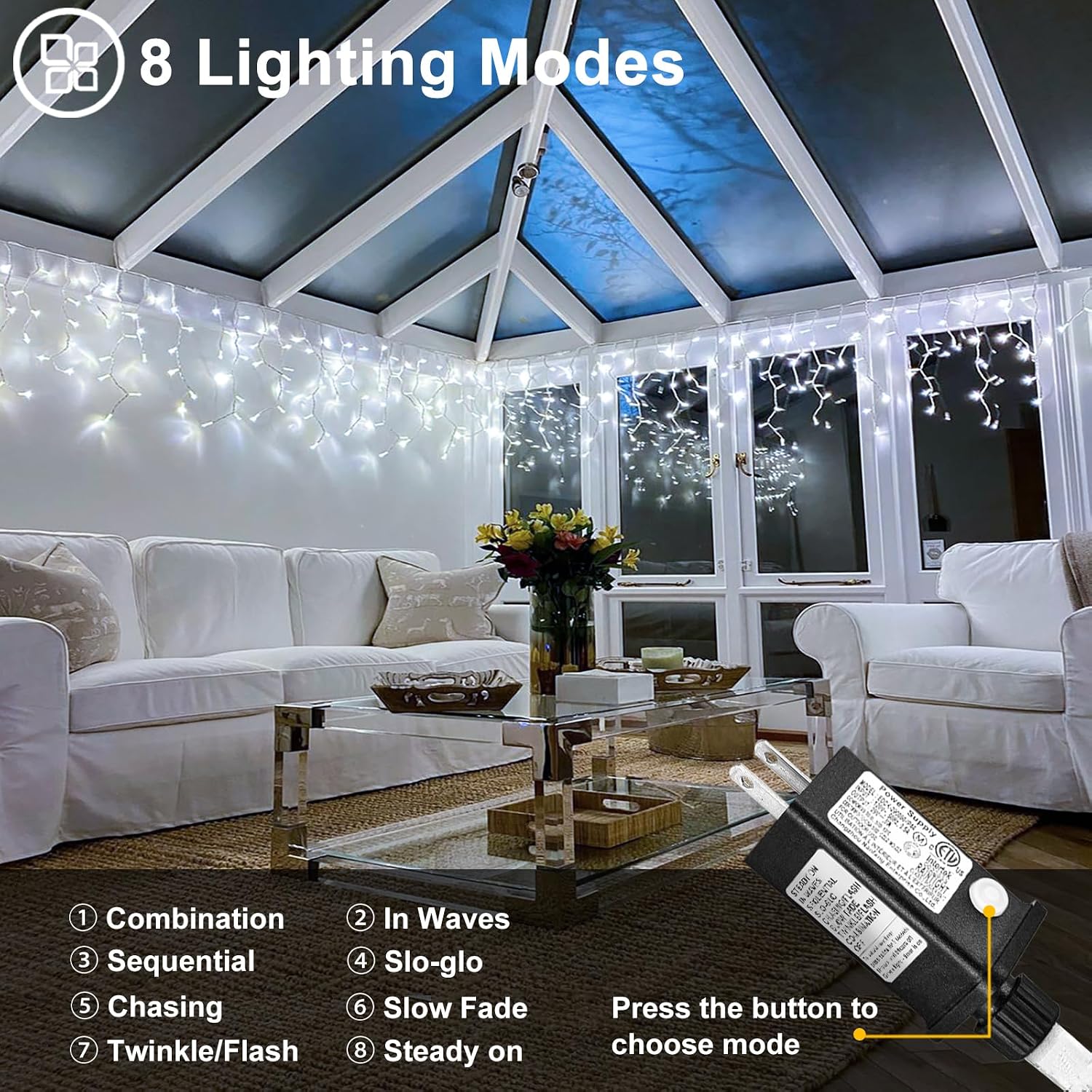 Thumbnail 6 de Nielfoi BG-CL3M3-306L01 LED Icicle Lights, 33 ft, 400 Cool White LEDs