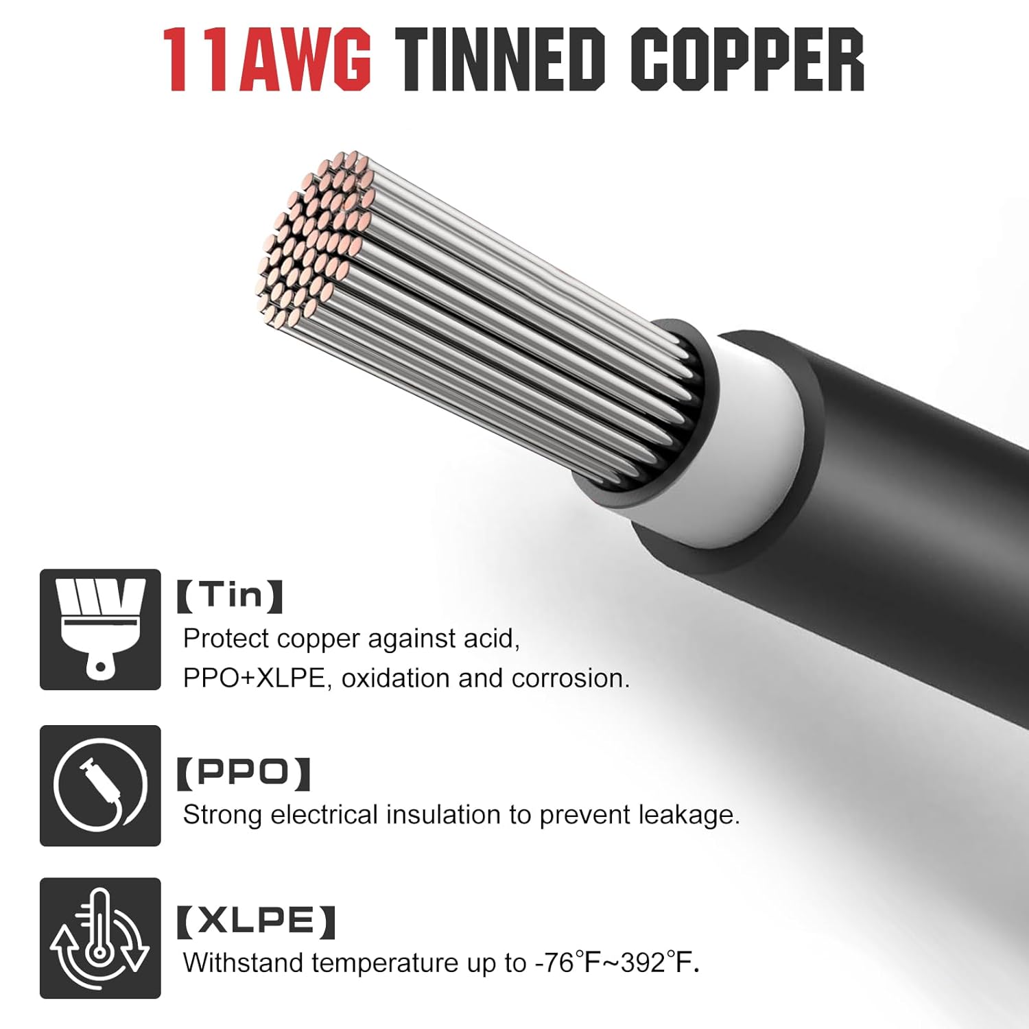 Thumbnail 1 de ECO-WORTHY 16.4FT 11AWG Solar Extension Cable (30A/1000V DC) with IP67 Quick Connectors – Red + Black