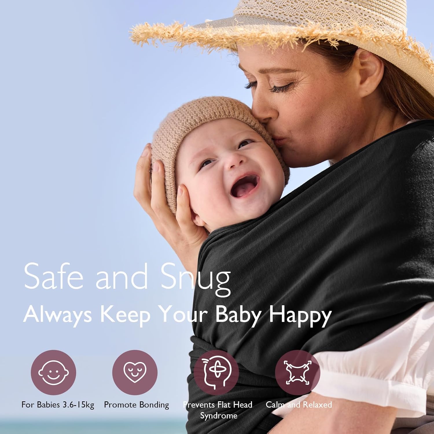 Detalle de Momcozy Baby Wrap Carrier: Adjustable 3.6–15kg Sling for Newborn to Toddler (Black)