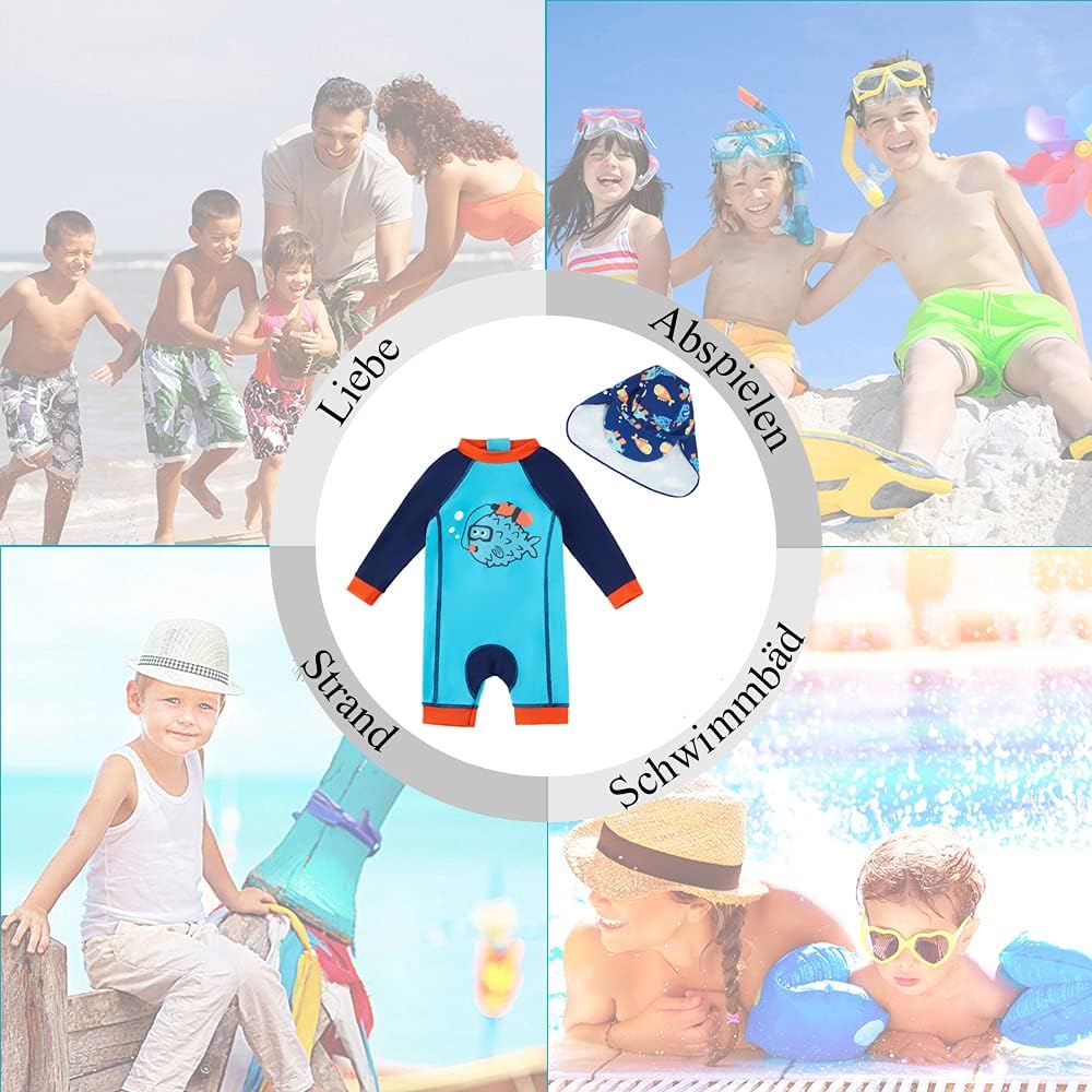 Thumbnail 1 de upandfast Baby Jungen Badeanzug mit Sonnenhut UPF 50+ (einteilig, Reißverschluss)