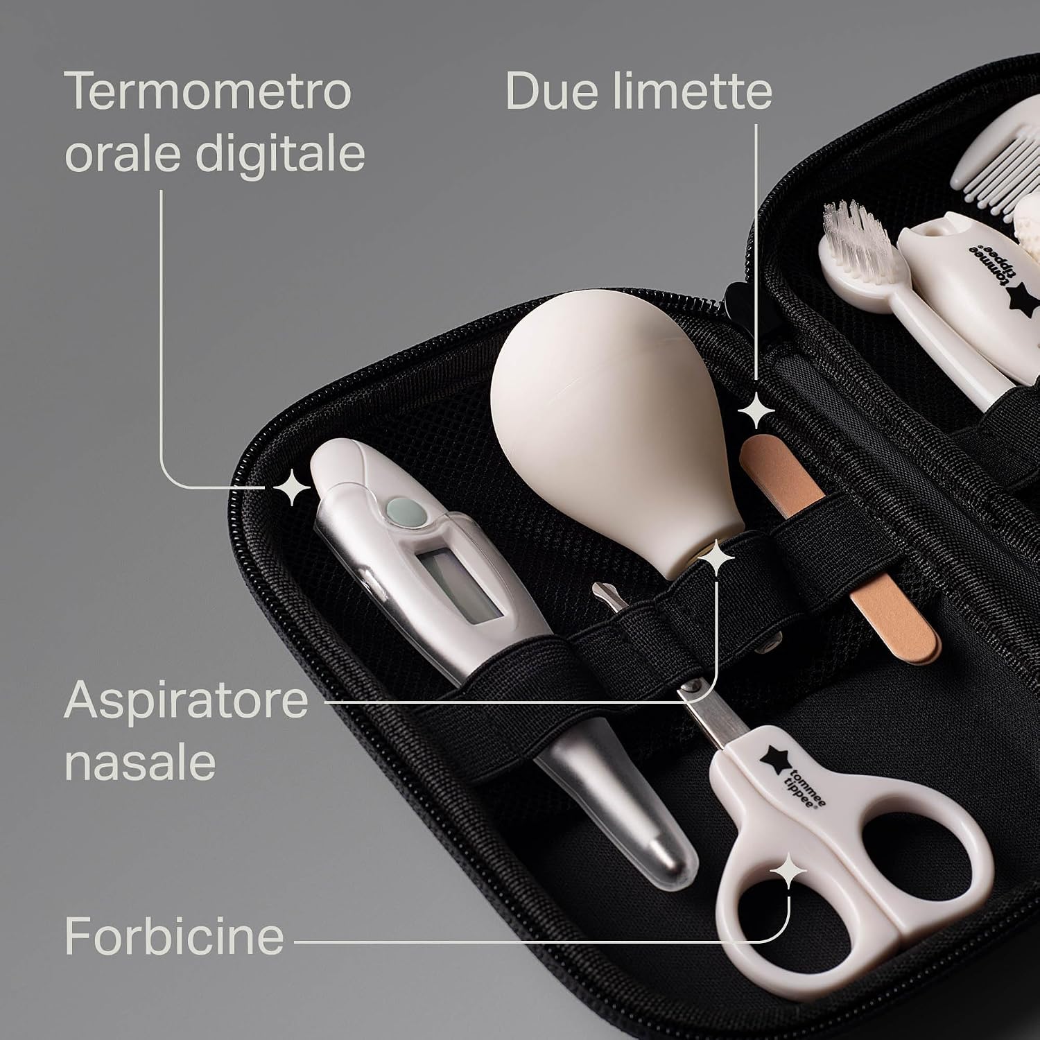 Detalle 2 de Tommee Tippee kit cura e igiene bambini: 9 accessori essenziali in custodia impermeabile e lavabile