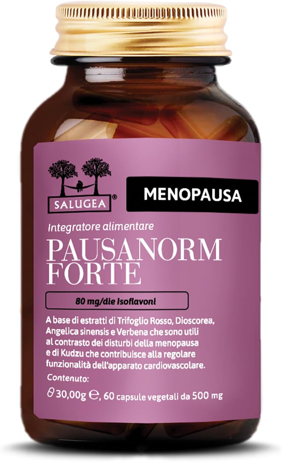 Detalle de Pausanorm Forte Salugea: Integratore per la menopausa 100% naturale, senza soia, 60 capsule