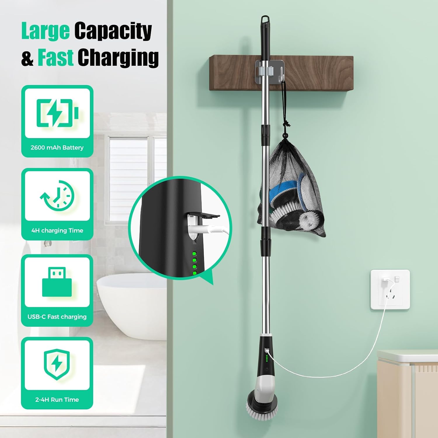 Thumbnail 6 de YKYI YKYI-8051B Cordless Spin Scrubber, 8 Brush Heads, 2 Speeds, IPX7