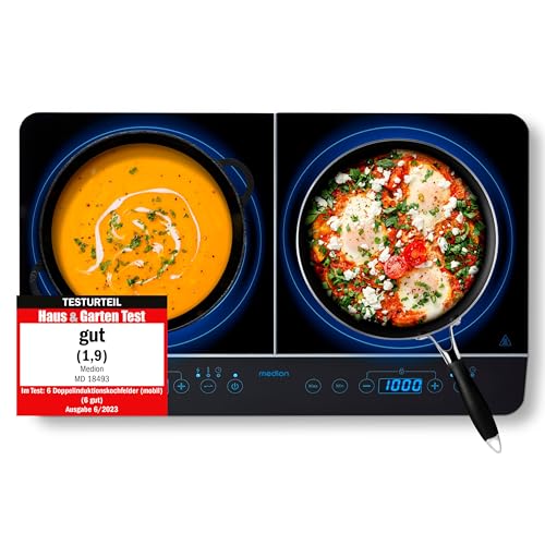 Detalle de MEDION MD 15324 Doppel-Induktionskochplatte – 3500 W, 2 Kochplatten, LED Display, schwarz