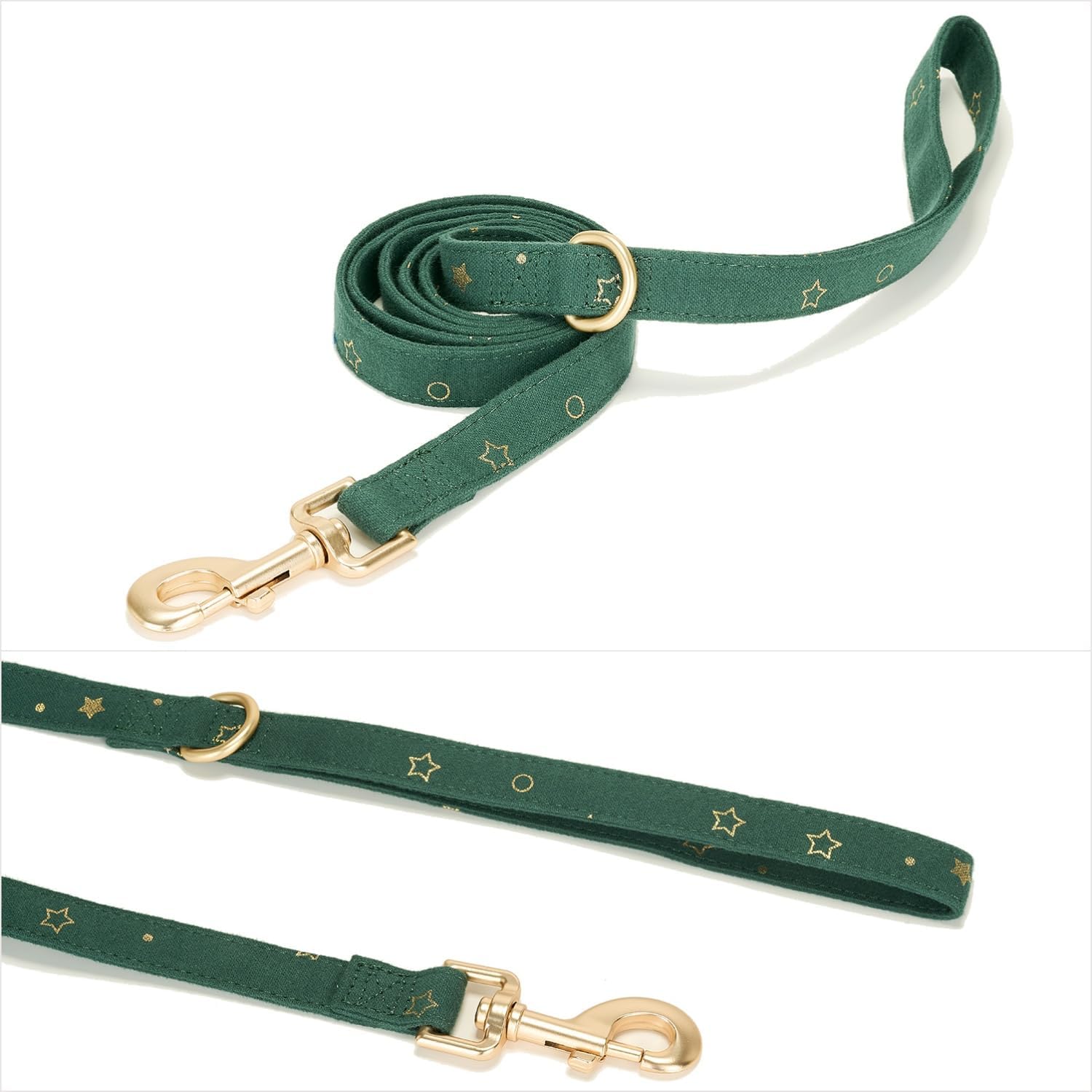 Detalle 2 de Petiry Cotton Dog Lead with Gold Star Print (150cm) – D-Ring for Poop Bag Holder