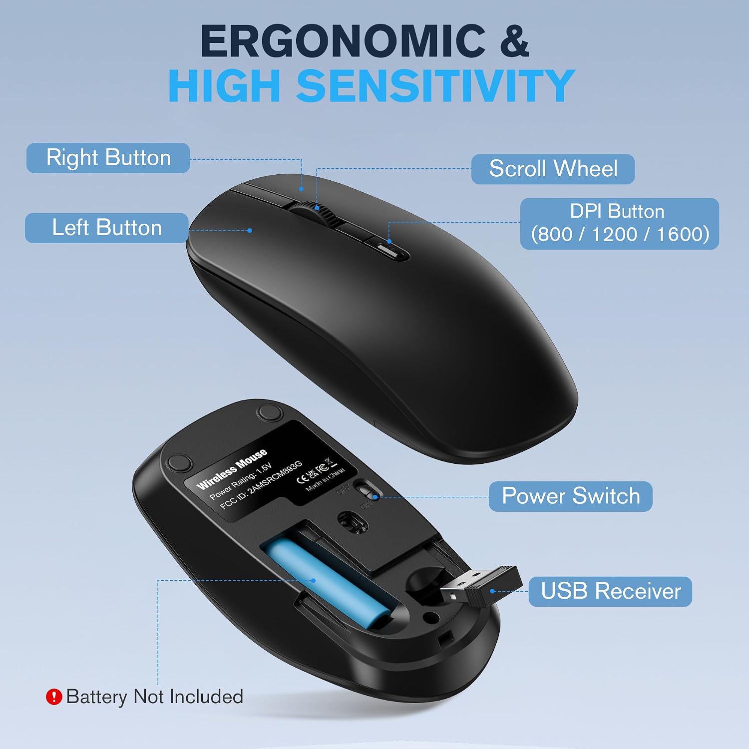 Detalle de Hamile Wireless Keyboard and Mouse Combo, Full-Size