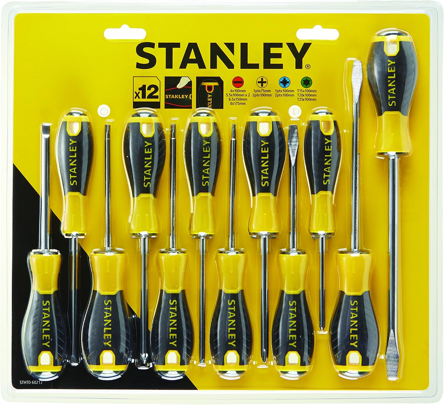 Detalle de STANLEY STHT0-60208 – Ensemble de tournevis standard en résine thermoplastique Noir/jaune