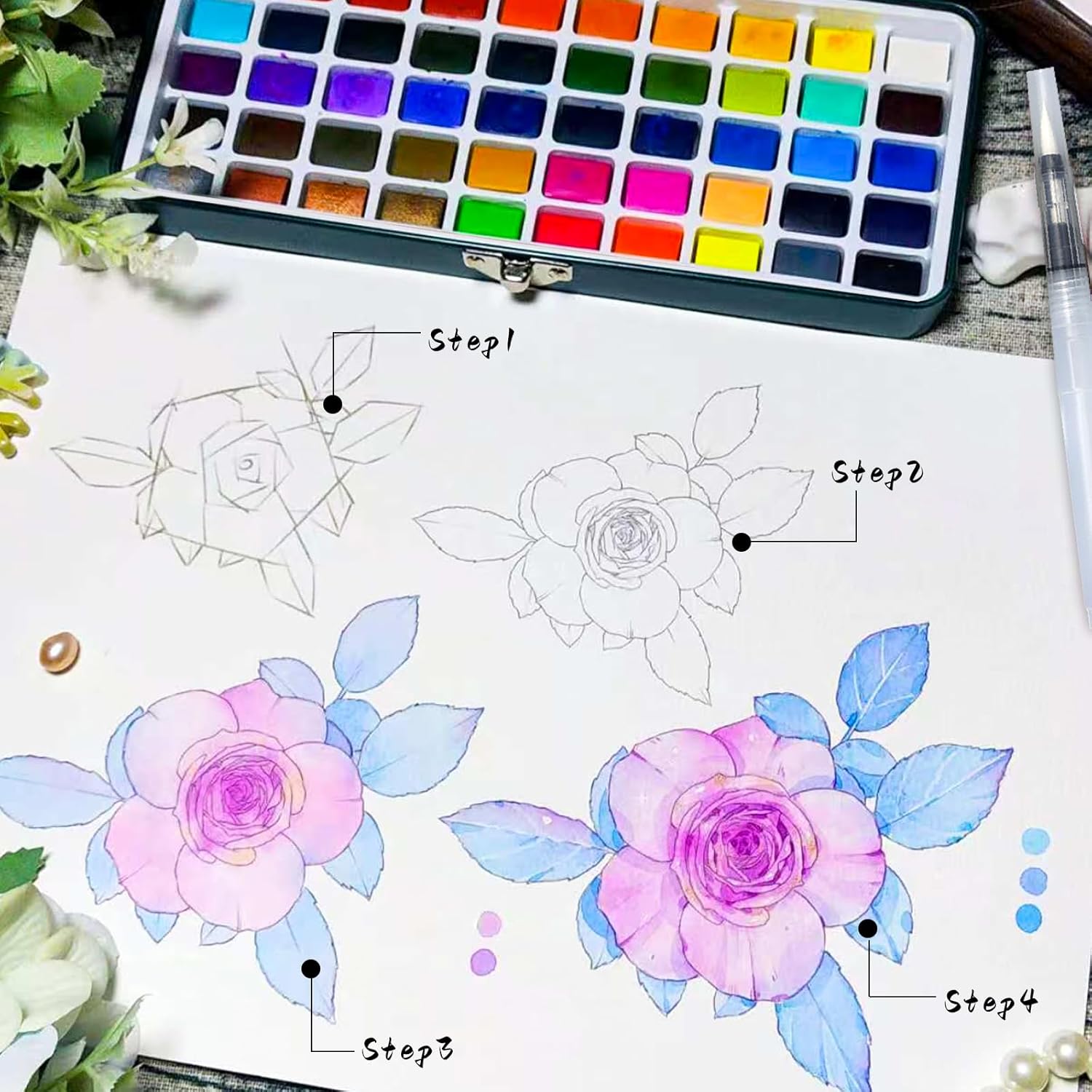 Thumbnail 3 de Set d’aquarelle Artecho 100 couleurs en boîte portable (avec pinceaux et papier)