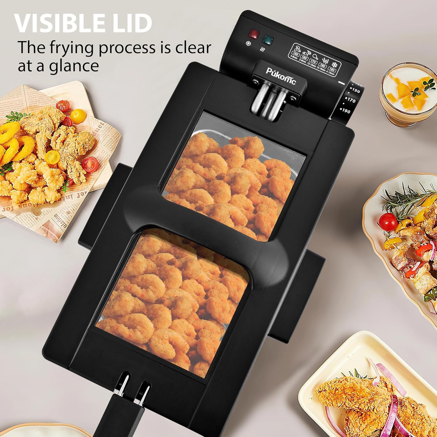 Thumbnail 2 de Pukomc 3-Liter Deep Fryer (1500W) with Adjustable Temperature, Viewing Window & Dishwasher-Safe Parts